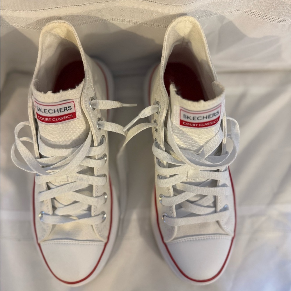 Skechers White and Red Court Classics